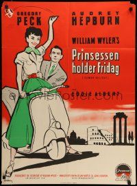1f511 ROMAN HOLIDAY Danish '54 Stilling art of Audrey Hepburn & Gregory Peck riding on Vespa!