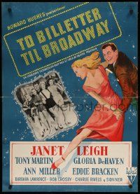1f528 TWO TICKETS TO BROADWAY Danish '52 great art of Janet Leigh & Tony Martin, Howard Hughes!