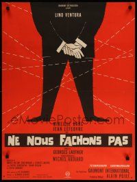 1f886 LET'S NOT GET ANGRY French 23x30 '66 Charles Rau cartoon art of hands behind man's back!