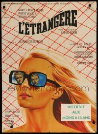 1f915 SIN WITH A STRANGER French 23x31 '68 cool art of guy's reflection in girl's sunglasses!