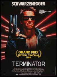 1f923 TERMINATOR French 24x32 '85 close up of classic cyborg Arnold Schwarzenegger with gun!