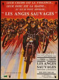1f933 WILD ANGELS French 23x32 '67 art of biker Peter Fonda & sexy Nancy Sinatra on motorcycle!