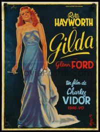 1f957 GILDA French 15x20 R72 art of sexy smoking Rita Hayworth in sheath dress by Boris Grinsson!