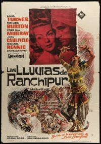 1f198 RAINS OF RANCHIPUR Spanish '62 MN art of Richard Burton and sexy Lana Turner!