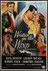 1f209 WRITTEN ON THE WIND Spanish R70s art of sexy Lauren Bacall with Rock Hudson & Robert Stack!