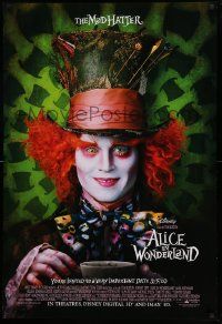 1g066 ALICE IN WONDERLAND advance DS 1sh '10 close-up image of Johnny Depp as the Mad Hatter!