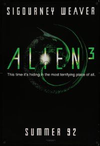 1g069 ALIEN 3 teaser 1sh '92 Sigourney Weaver, 3 times the danger, 3 times the terror!
