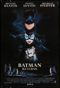 1g111 BATMAN RETURNS advance DS 1sh '92 Burton, Keaton, cool white date design!
