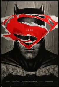 1g114 BATMAN V SUPERMAN teaser DS 1sh '16 close up of Ben Affleck in title role under symbol, IMAX!