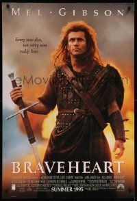 1g165 BRAVEHEART int'l advance 1sh '95 cool image of Mel Gibson as William Wallace!