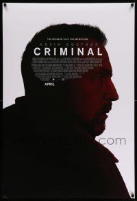 1g222 CRIMINAL advance DS 1sh '16 cool red profile portrait of Kevin Costner!