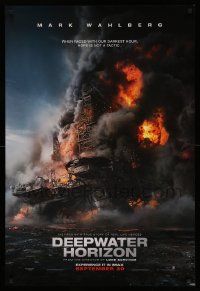 1g252 DEEPWATER HORIZON teaser DS 1sh '16 great close-up of burning oil rig collapsing into Gulf!