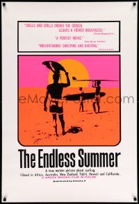 1g297 ENDLESS SUMMER 1sh R90s Bruce Brown surfing classic, great image of surfers on beach!