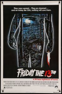 1g331 FRIDAY THE 13th 1sh '80 great Alex Ebel art, slasher classic, 24 hours of terror!
