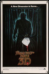 1g332 FRIDAY THE 13th PART 3 - 3D 1sh '82 slasher sequel, art of Jason stabbing through shower!