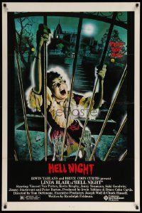 1g409 HELL NIGHT 1sh '81 artwork of Linda Blair trying to escape haunted house by Jarvis!