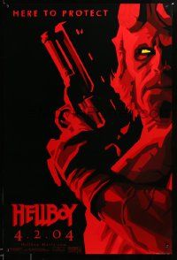 1g412 HELLBOY teaser 1sh '04 Mike Mignola comic, cool red image of Ron Perlman, here to protect!
