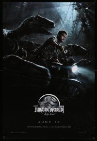 1g505 JURASSIC WORLD teaser DS 1sh '15 Jurassic Park, Chris Pratt on motorcycle w/trained raptors!
