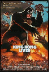 1g517 KING KONG LIVES 1sh '86 great artwork of huge unhappy ape attacked by army!