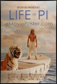 1g543 LIFE OF PI style A DS 1sh '12 Suraj Sharma, Irrfan Khan, cool image of tiger on boat!