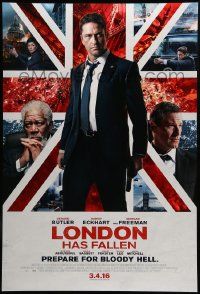 1g555 LONDON HAS FALLEN int'l advance DS 1sh '16 Butler, Aaron Eckhart, Morgan Freeman, Union Jack