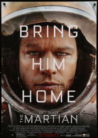 1g592 MARTIAN style B advance DS 1sh '15 huge close-up of astronaut Matt Damon, bring him home!