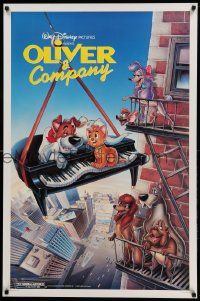 1g659 OLIVER & COMPANY 1sh '88 art of Walt Disney cats & dogs in New York City by Bill Morrison!