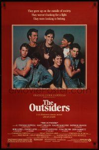 1g666 OUTSIDERS 1sh '82 Coppola, S.E. Hinton, Howell, Dillon, Macchio, image of top cast!