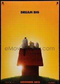1g673 PEANUTS MOVIE style A teaser DS 1sh '15 wonderful image of Snoopy and Woodstock on doghouse!
