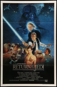 1g008 RETURN OF THE JEDI style B int'l 1sh '83 George Lucas, Hamill, Ford, Fisher, art by Sano!