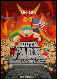 1g834 SOUTH PARK: BIGGER, LONGER & UNCUT int'l advance DS 1sh '99 Parker & Stone animated musical!