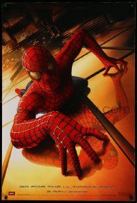 1g847 SPIDER-MAN teaser DS 1sh '02 Tobey Maguire climbing building, Sam Raimi, Marvel Comics!