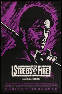 1g889 STREETS OF FIRE advance 1sh '84 Walter Hill, cool purple dayglo Riehm art!
