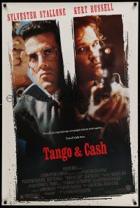 1g907 TANGO & CASH 1sh '89 close-ups of Kurt Russell & Sylvester Stallone w/guns!