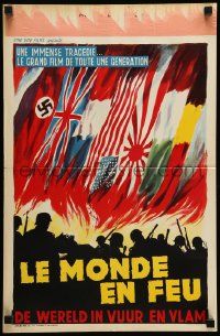 1h136 LE MONDE EN FEU Belgian '58 Alessandro Ronzon WWII documentary, wild artwork!