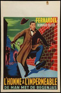 1h158 MAN IN THE RAINCOAT Belgian '57 L'Homme a l'impermeable, art of wacky Fernandel on the run!