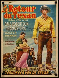 1h212 RETURN OF THE TEXAN Belgian '52 art of Dale Robertson holding Joanne Dru by military jeep!