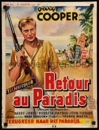 1h213 RETURN TO PARADISE Belgian '53 different art of Gary Cooper, from James A. Michener's story