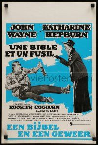 1h220 ROOSTER COGBURN Belgian '75 great art of John Wayne with eyepatch & Katharine Hepburn!