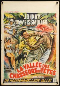1h274 VALLEY OF HEAD HUNTERS Belgian '53 Jiel art of Weismuller as Jungle Jim fighting natives!
