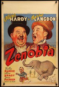 1h300 ZENOBIA Belgian 1947 stone litho art Oliver Hardy, Harry Langdon & mad elephant!