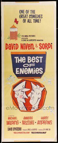 1h654 BEST OF ENEMIES insert '62 great cartoon art of WWII soldiers David Niven & Alberto Sordi!