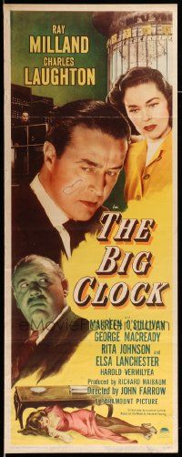 1h657 BIG CLOCK insert '48 Ray Milland, Charles Laughton, Maureen O'Sullivan!