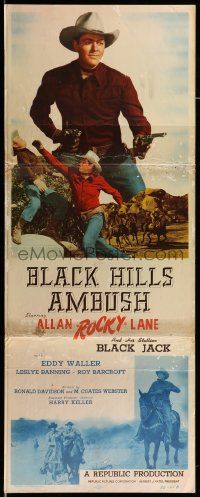 1h670 BLACK HILLS AMBUSH insert '52 cool image of cowboy Allan Rocky Lane pointing 2 guns!