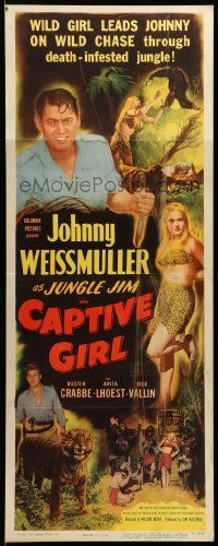 1h683 CAPTIVE GIRL insert '50 Johnny Weissmuller as Jungle Jim, Buster Crabbe, sexy jungle babe!