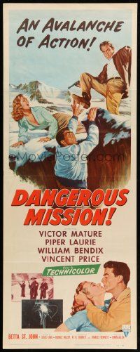 1h689 DANGEROUS MISSION insert '54 Victor Mature, Piper Laurie, an avalanche of action!