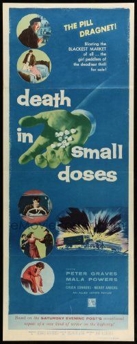 1h697 DEATH IN SMALL DOSES insert '57 the pill dragnet, the blackest market of all, girl peddlers!