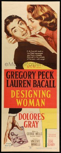 1h709 DESIGNING WOMAN insert '57 best art of Gregory Peck & Lauren Bacall by Jacques Kapralik!
