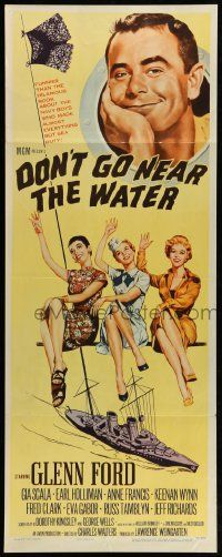 1h723 DON'T GO NEAR THE WATER insert '57 Glenn Ford, Gabor, Anne Francis,artwork by Jacques Kapralik