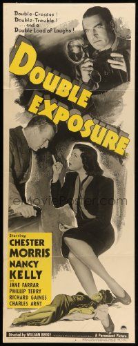 1h725 DOUBLE EXPOSURE insert '44 art of Chester Morris & Nancy Kelly, film noir!
